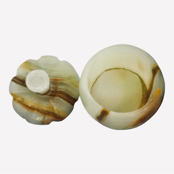 Vintage Mini Onyx Marble Trinket Box with Lid | Small Stone Jewelry Keepsake Jar - Picture 5 of 6